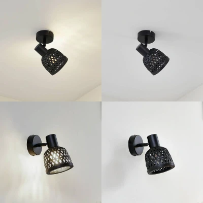 Afbeelding van Lindby wandlamp Eskil, Ø 10 cm, zwart, bamboe