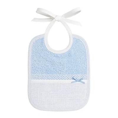 Afbeelding van FILET Gekleurd sponsslabbetje, volledig handgemaakt met canvas Aida borduurzak, ideaal voor pasgeborenen en peuters, 100% Made in Italy, wit blauw, afmetingen 18 x 21 cm