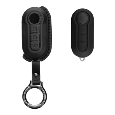 Afbeelding van kwmobile leren autosleutel hoesje geschikt voor Fiat Lancia 3 knops inklapbare Als sleutelhanger met sleutelring Echt leer in zwart