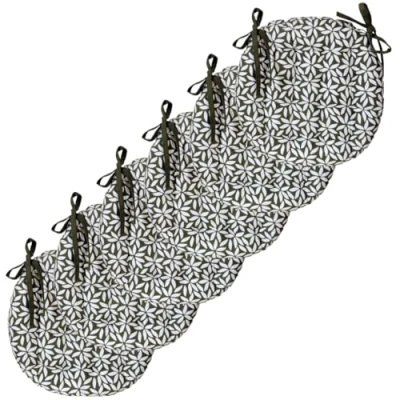 Afbeelding van Atout Ciel Lot de 6 Galettes Chaise Rondes Bicolores D.40cm, Kaki imprimé/uni