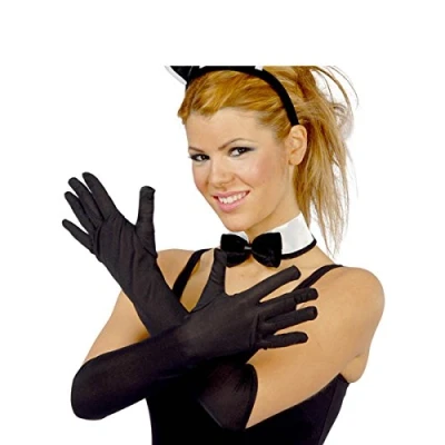 Afbeelding van Verkleed party handschoenen voor dames polyester zwart one size lang model