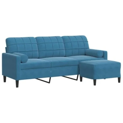 Image de vidaXL Canapé à 3 places avec repose pieds Bleu 180 cm Velours3201116