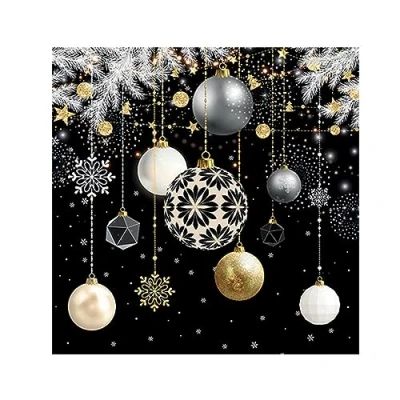 Afbeelding van 1 Pakje papieren lunch servetten Christmas baubles black