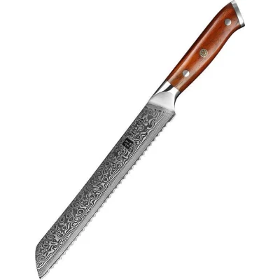 Afbeelding van Damascus Broodmes (67 lagen) Xinzuo B13R Yu Luxe &amp; Professioneel Vlijmscherp staal 36 cm Keukenmes met rozenhouten handvat