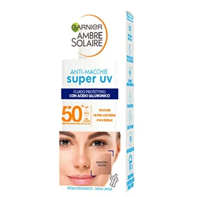 Afbeelding van Garnier Sérum visage protecteur anti taches super UV, pour peaux sensibles, protection SPF 50+, à absorption rapide, avec acide hyaluronique et vitamine E, ambre solaire, 40 ml