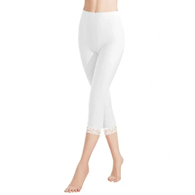 Afbeelding van Libella 4166 Dameslegging, 3/4 broek met kant, katoen, capribroek hoge taille, kleurrijk, slim fitnessbroek, meerkleurig, 1 stuks wit., XXL