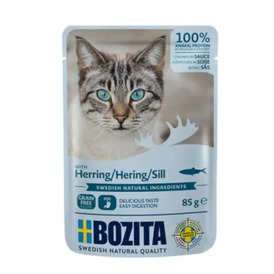 Afbeelding van 24x85g Stukjes in Saus Pouch Haring Bozita Kattenvoer