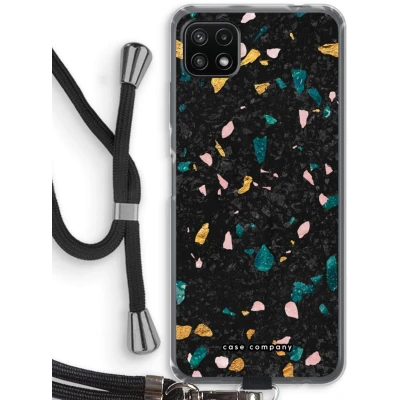 Afbeelding van Case Company® hoesje met Koord geschikt voor Samsung Galaxy A22 5G Terrazzo N10 Telefoonhoesje Zwart Bescherming aan alle Kanten en Over de Schermrand