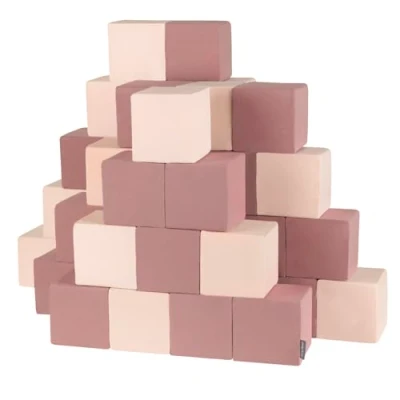 Afbeelding van KiddyMoon Lot de 48 cubes en mousse pour bébé Jouet Montessori avec et amusement les enfants, fabriqué dans l&#039;UE, blocs : beige éryka/beige