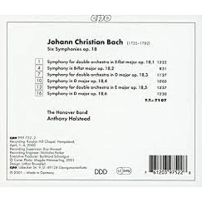 Afbeelding van Johann Christian Bach: Symphonies Op. 18 / Anthony Halstead, The Hanover Band