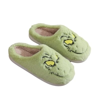 Afbeelding van ENIXWH Grinch Kerstpantoffels voor dames en heren, grappige pluche winterpantoffels, warme pluizige pantoffels, B