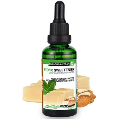 Afbeelding van ALPHAPOWER FOOD Stevia druppels marsepein, natuurlijk levensmiddelaroma, vloeibaar zoetmiddel, sterk geconcentreerd, 1 x 50 ml Flavour Drops, Flavdrops