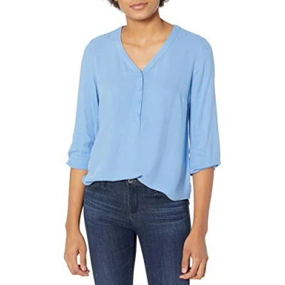 Image de Amazon Essentials Chemise Boutonnée à Manches 3/4 Women&#039;s, Bleu Français, XL