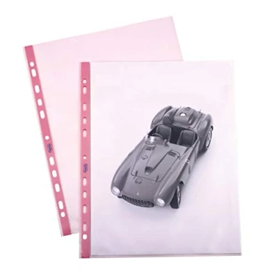 Afbeelding van Favorit 25 enveloppen geperforeerd, glanzend, hoge dikte, 22 x 30 cm, transparant, pastelroze met gekleurde streep in tint