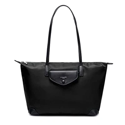 Afbeelding van David Jones Handtas van nylon voor dames, boodschappentas, zacht, grote capaciteit, shopper, draagtas, schouderriem, elegant, werk, stad, reizen, mode, origineel, modieus, zwart, maat, zwart.,