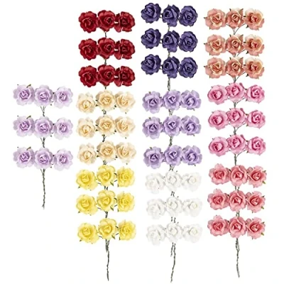 Afbeelding van Ideen mit Herz 90 stuks kleine kunstrozen van papier, decoratieve bloemen met draadsteel om vast te zetten, rozenkoppen ca. 2,5 cm diameter, rozen,