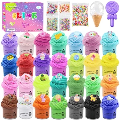 Afbeelding van Tonsooze Fluffy slijmset voor kinderen, 28 stuks, minislijmset met bedeltjes van minislijm, feestartikelen geurend slijm, slijm als antistressspeelgoed, doe het zelfslijm, gebruiksklaar cadeau