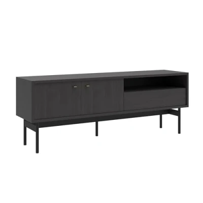 Afbeelding van Selsey OLAR TV meubel met twee deuren, een lade en nis 154 cm Zwart Portland essenhout