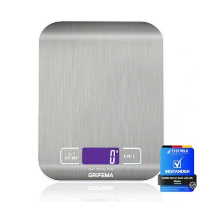 Afbeelding van GRIFEMA GA2002 Multifunctionele keukenweegschaal van roestvrij staal met lcd display, 5 kg, blauw