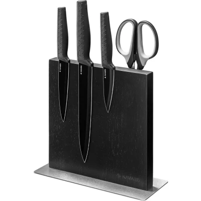 Afbeelding van Navaris magnetisch dubbelzijdig messenblok Magnetische messenhouder van rubberhout Houten organizer voor messen Tweezijdig Zwart