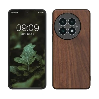 Afbeelding van kwmobile telefoonhoesje geschikt voor OnePlus 13 Hoesje met bumper in donkerbruin Backcover walnoothout