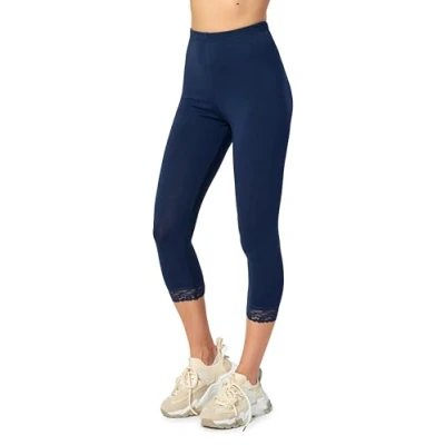 Afbeelding van Merry Style MS MS10 224 LE Dames Capri Leggings met Kant Sport Vrijetijdsbroek 3/4 Lengte Katoen Marineblauw XXL