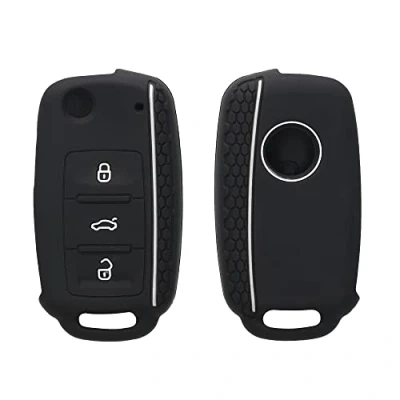 Afbeelding van kwmobile autosleutel hoesje geschikt voor VW Skoda Seat 3 knops hoes Siliconen behuizing Auto sleutel case met honingraat Sleuteletui in wit / zwart