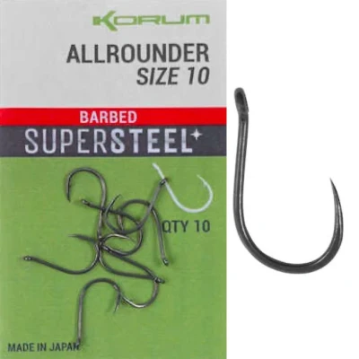 Afbeelding van Korum Allrounder Supersteel Eyed Barbed (10pcs) Maat : 10