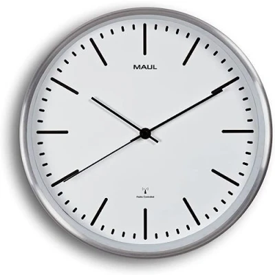 Afbeelding van Wandklok MAUL Fly RC diameter30,5x4.5cm aluminium frame /wit incl.batterij