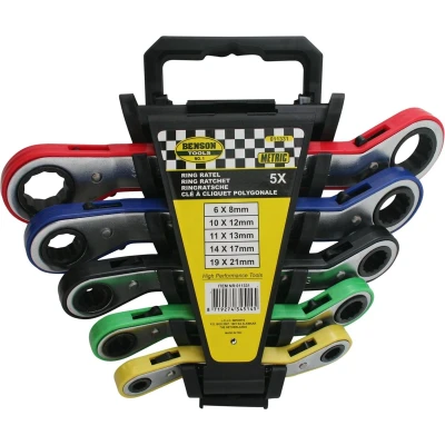 Afbeelding van Benson Ring Ratelsleutel Kleur 6 t/m 21 mm Metrisch 5 delig