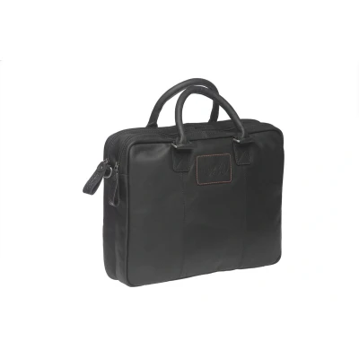 Afbeelding van Newlooxs Lederen laptoptas Santos Luxe, stevig leer Geschikt voor woon werkverkeer Zwart, Cognac R&amp;K variohaken Unisex