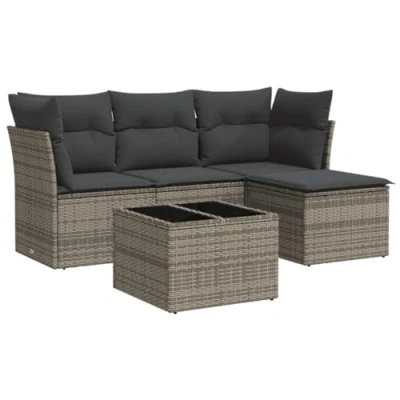 Afbeelding van vidaXL 5 delige Loungeset met kussens poly rattan grijs