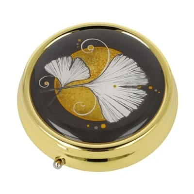 Afbeelding van Goebel Lotus Pillendoosje Ginkgo Zwart Metaal 5cm 3 vakjes
