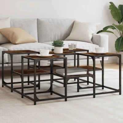 Afbeelding van Salontafel 91x91x40 cm bewerkt hout gerookt eikenkleurig