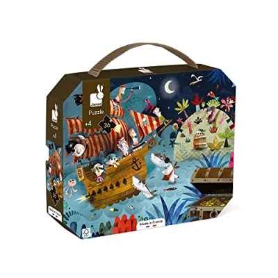Image de Janod Puzzle Enfant Chasse au Trésor 36 Pièces Jeu Educatif Motricité Fine et Concentration Valisette Poignée Fabriqué en France Certifié FSC Encres Végétales Dès 4 ans, J02614