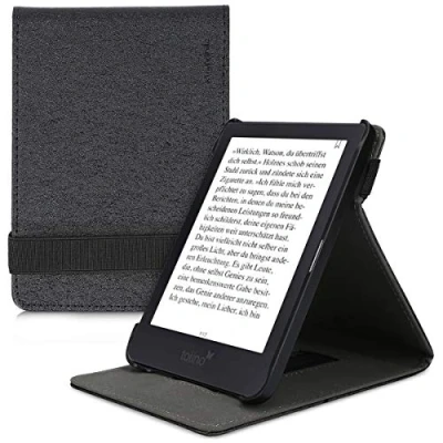 Afbeelding van kwmobile E reader hoesje geschikt voor Tolino Shine 3 hoes flip case van kunstleer Ereader cover met handgrip en stand In zwart