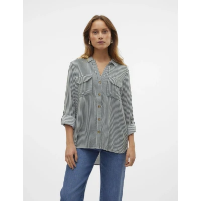 Afbeelding van Vero Moda Blouse Vmbumpy L/s Shirt New Wvn Ga Noos 10275283 Scarab/snow White Dames Maat XS