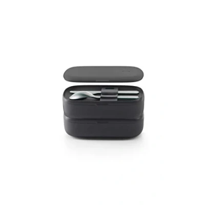 Afbeelding van Hermetische voedsellunchbox met bestek, polypropyleen, zwart, standaard, 19x10x11 cm