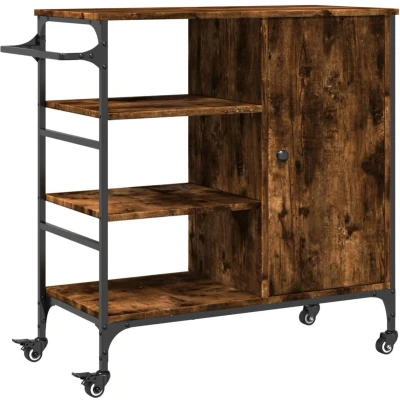 Afbeelding van Keukentrolley 87,5x38,5x84,5 cm bewerkt hout gerookt eikenkleur