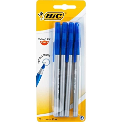 Afbeelding van BIC Round Stic Exact Blauw Stick balpen Fijn 4 stuk(s)