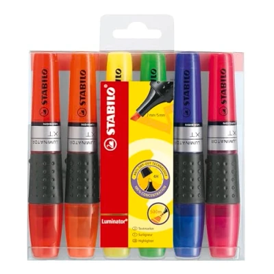 Image de STABILO surligneur LUMINATOR, étui de 6 pointe biseautée, largeur tracé: 2,0 5,0 mm, ne sèche pas même si on oublie remettre le capuchon, encre à base d