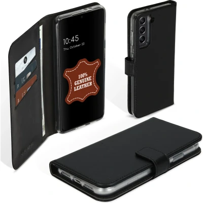 Afbeelding van Selencia Hoesje Geschikt voor Samsung Galaxy S21 Met Pasjeshouder Echt Lederen Bookcase Zwart