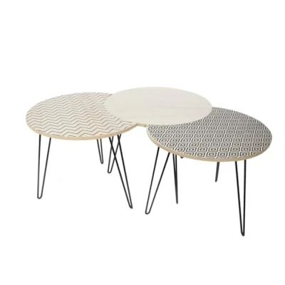 Image de The Home Deco Factory Table gigogne pieds fils (Lot de 3) beige et noir