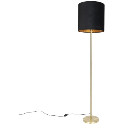 Afbeelding van QAZQA Klassieke vloerlamp messing met zwarte kap 40 cm Simplo