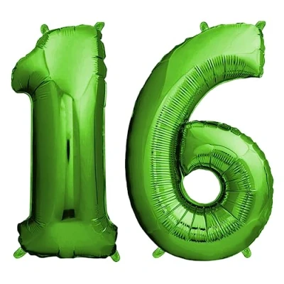 Afbeelding van envami Verjaardagsballon 16 jaar groen 101 cm cijferballon decoratieve verjaardagsset voor jongens Happy Birthday decoratie ballon vliegt dankzij helium