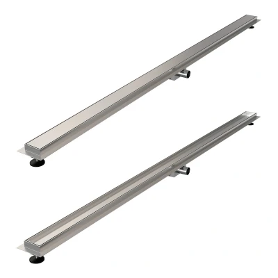 Afbeelding van Brauer Douchegoot 180x7x6. 7cm ondiepe vloerflens zijuitloop tegelinlegrooster omkeerbaar RVS