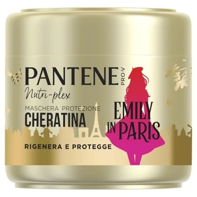 Afbeelding van Pantene x Emily in Paris regenereert en beschermt 300 ml keratine beschermend masker limited edition helpt bij het herstellen versterken van droog beschadigd haar.