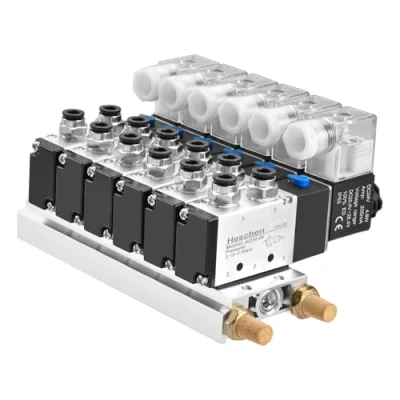 Afbeelding van Heschen Elektrische pneumatische magneetventiel, 6 weg, 4V210 08 DC 24 V, PT1/4, 5 2 posities, stille spruitstuk met snelkoppelingsset