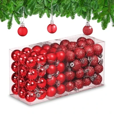 Afbeelding van Relaxdays kerstballen kerstboomversiering kerstboomballen set van 96 onbreekbaar rood