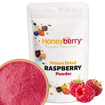 Afbeelding van Gevriesdroogd frambozenpoeder 100 g zonder toegevoegde suiker, 100% natuurlijk, glutenvrij, veganistisch